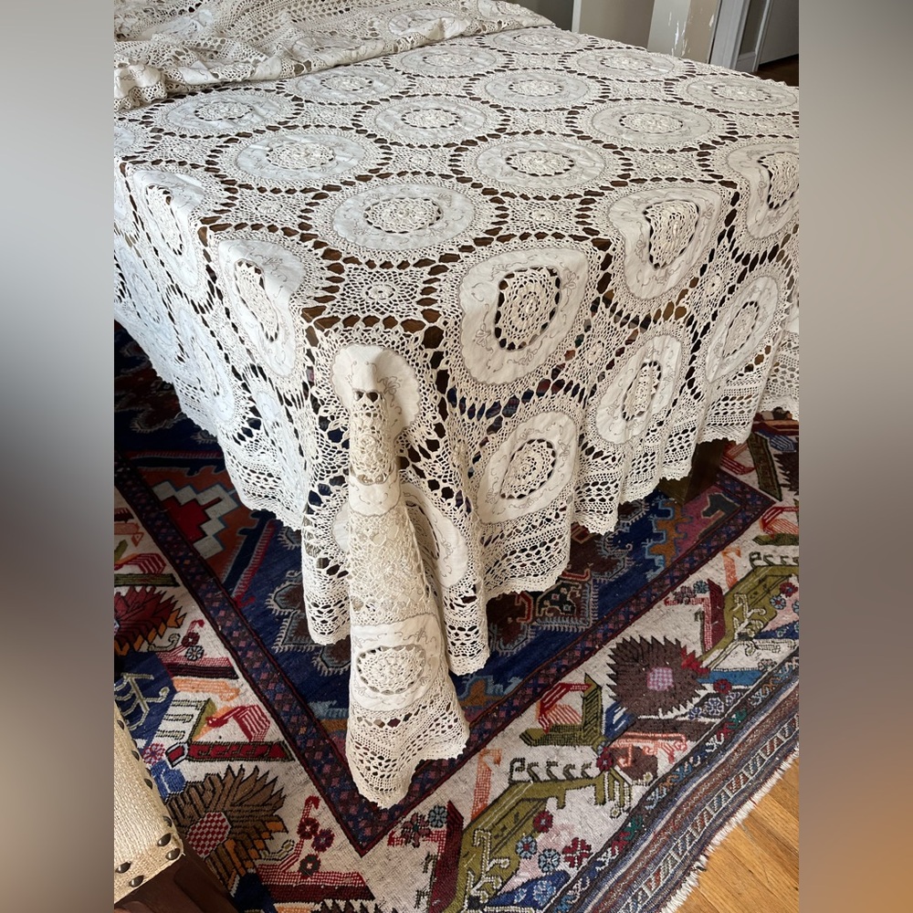 Vintage Embroidery Hand Crochet Cotton Beige/Ecru
Tablecloth from Greece 112x72